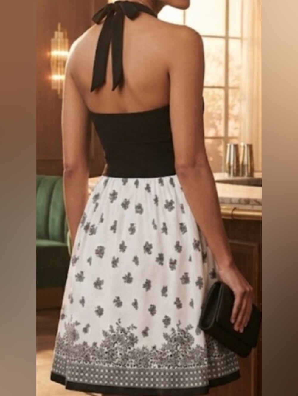Tahari Black and White Strapless Halter Dress